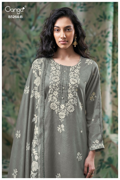 GANGA FLOSIE S5264 WHOLESALE PURE WOOL PASHMINA WINTER CLASSY LOOK UNSTITCH SALWAR SUITS EXPORTER