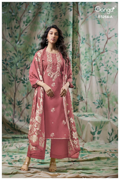 GANGA FLOSIE S5264 WHOLESALE PURE WOOL PASHMINA WINTER CLASSY LOOK UNSTITCH SALWAR SUITS EXPORTER