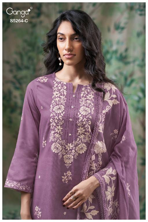 GANGA FLOSIE S5264 WHOLESALE PURE WOOL PASHMINA WINTER CLASSY LOOK UNSTITCH SALWAR SUITS EXPORTER