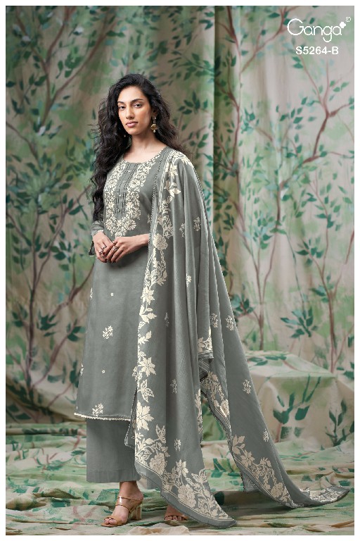 GANGA FLOSIE S5264 WHOLESALE PURE WOOL PASHMINA WINTER CLASSY LOOK UNSTITCH SALWAR SUITS EXPORTER