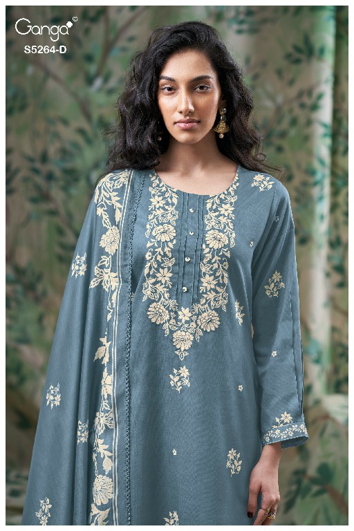 GANGA FLOSIE S5264 WHOLESALE PURE WOOL PASHMINA WINTER CLASSY LOOK UNSTITCH SALWAR SUITS EXPORTER