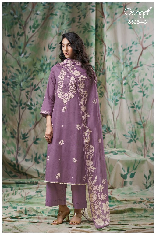 GANGA FLOSIE S5264 WHOLESALE PURE WOOL PASHMINA WINTER CLASSY LOOK UNSTITCH SALWAR SUITS EXPORTER