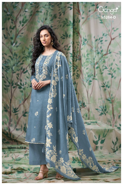 GANGA FLOSIE S5264 WHOLESALE PURE WOOL PASHMINA WINTER CLASSY LOOK UNSTITCH SALWAR SUITS EXPORTER