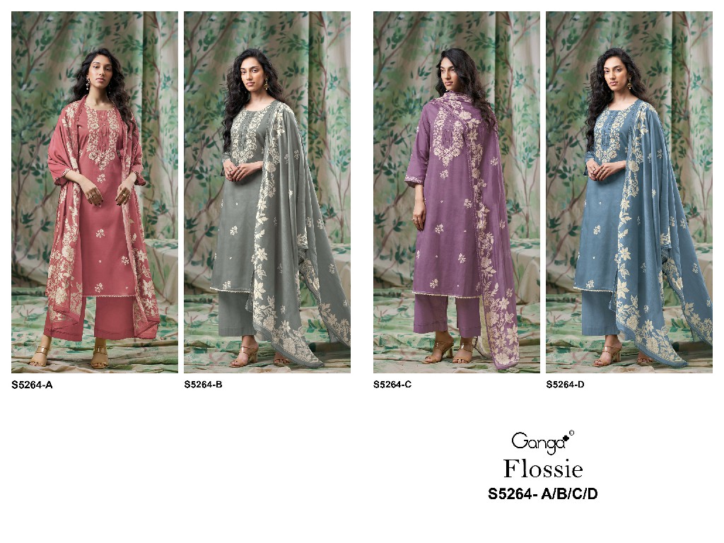GANGA FLOSIE S5264 WHOLESALE PURE WOOL PASHMINA WINTER CLASSY LOOK UNSTITCH SALWAR SUITS EXPORTER