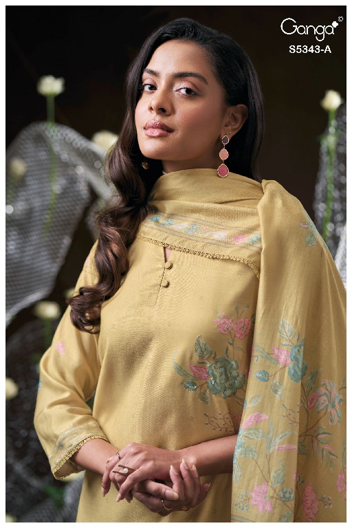 GANGA HRUSHEL S5343 WHOLESALE PURE WOOL PASHMINA WINTER FANCY DESIGN UNSTITCH SALWAR SUITS SUPPLIER