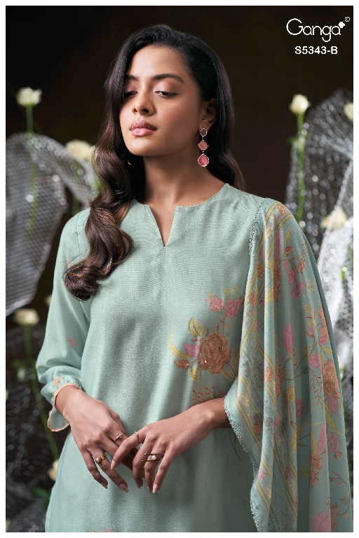 GANGA HRUSHEL S5343 WHOLESALE PURE WOOL PASHMINA WINTER FANCY DESIGN UNSTITCH SALWAR SUITS SUPPLIER