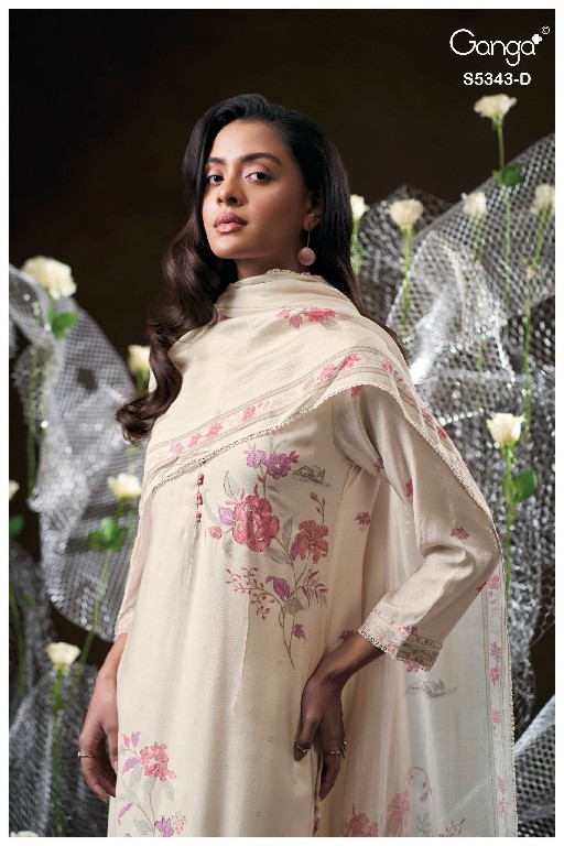 GANGA HRUSHEL S5343 WHOLESALE PURE WOOL PASHMINA WINTER FANCY DESIGN UNSTITCH SALWAR SUITS SUPPLIER