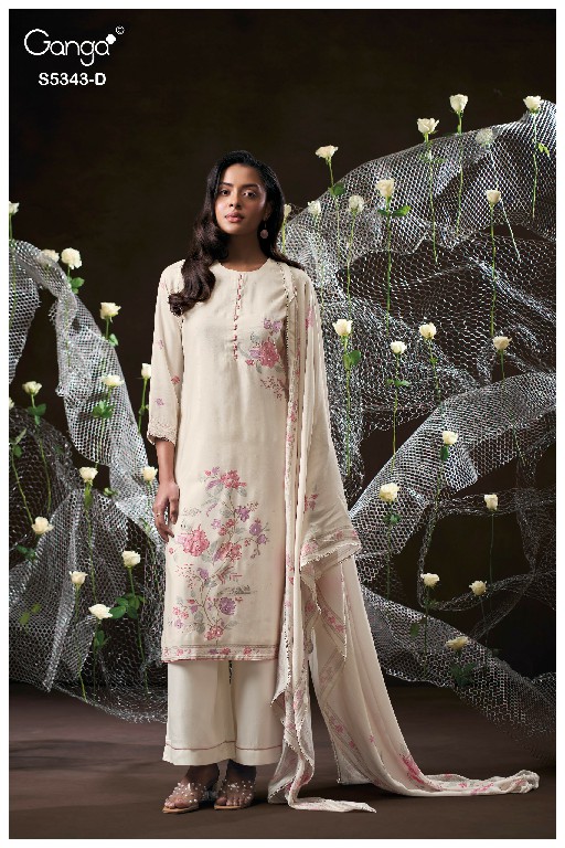 GANGA HRUSHEL S5343 WHOLESALE PURE WOOL PASHMINA WINTER FANCY DESIGN UNSTITCH SALWAR SUITS SUPPLIER