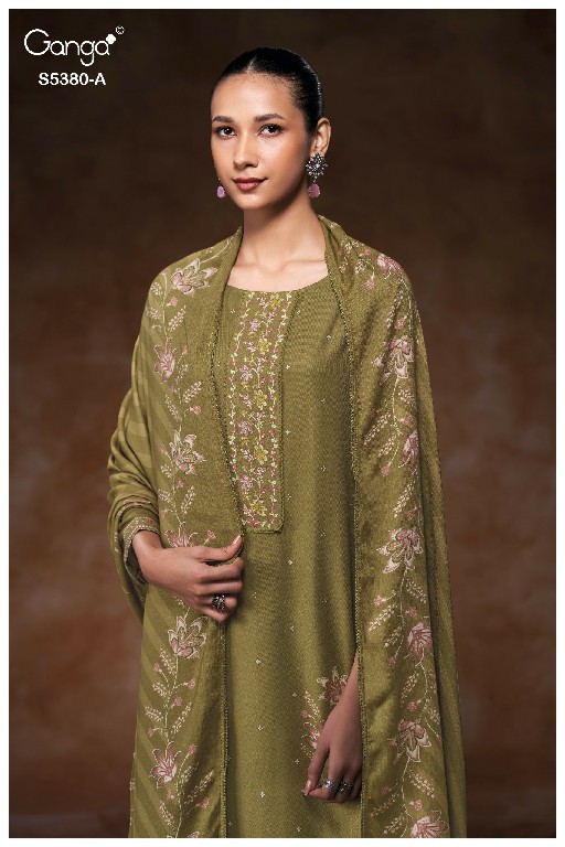 GANGA JAIRA S5380 WHOLESALE PURE WOOL PASHMINA WINTER WEAR UNSTITCH SALWAR SUITS SUPPLIER