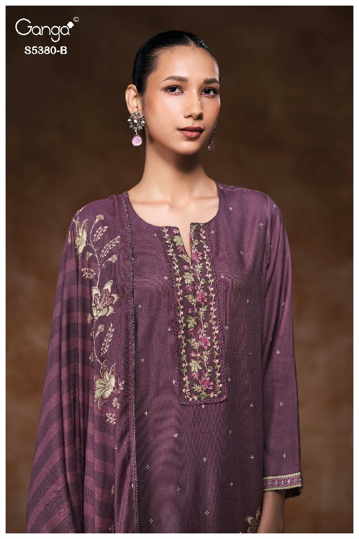 GANGA JAIRA S5380 WHOLESALE PURE WOOL PASHMINA WINTER WEAR UNSTITCH SALWAR SUITS SUPPLIER