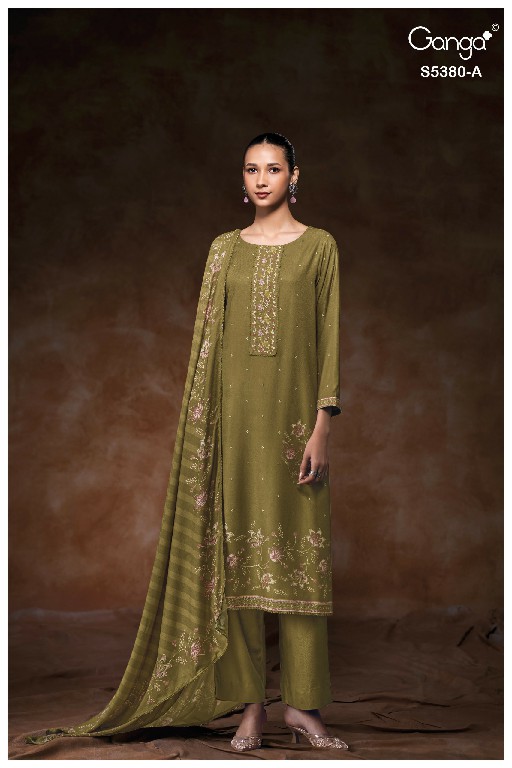 GANGA JAIRA S5380 WHOLESALE PURE WOOL PASHMINA WINTER WEAR UNSTITCH SALWAR SUITS SUPPLIER