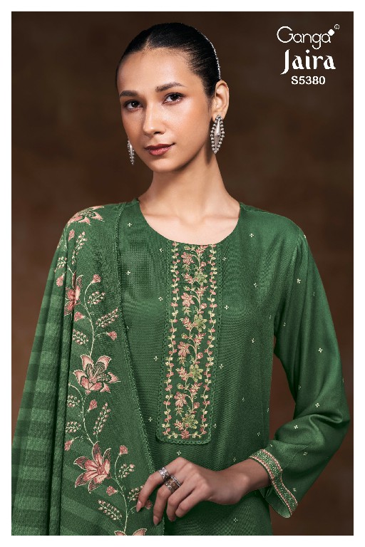 GANGA JAIRA S5380 WHOLESALE PURE WOOL PASHMINA WINTER WEAR UNSTITCH SALWAR SUITS SUPPLIER