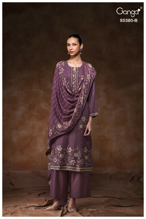 GANGA JAIRA S5380 WHOLESALE PURE WOOL PASHMINA WINTER WEAR UNSTITCH SALWAR SUITS SUPPLIER