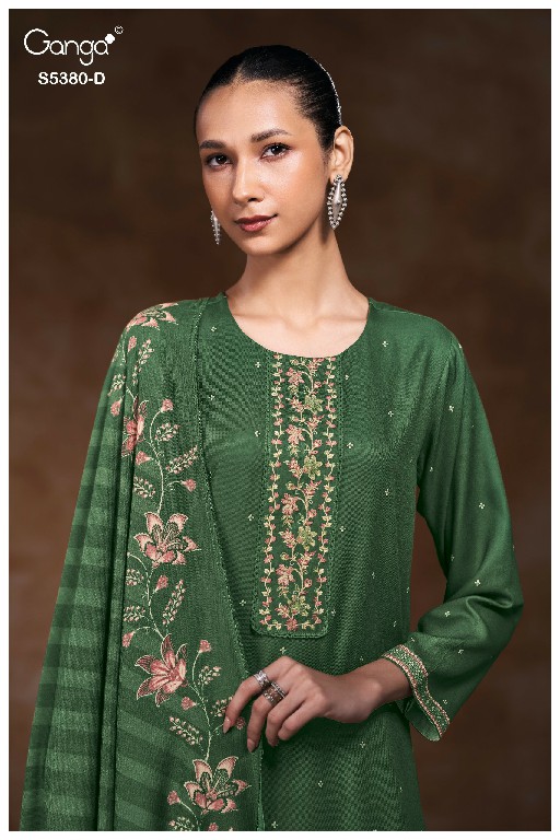 GANGA JAIRA S5380 WHOLESALE PURE WOOL PASHMINA WINTER WEAR UNSTITCH SALWAR SUITS SUPPLIER