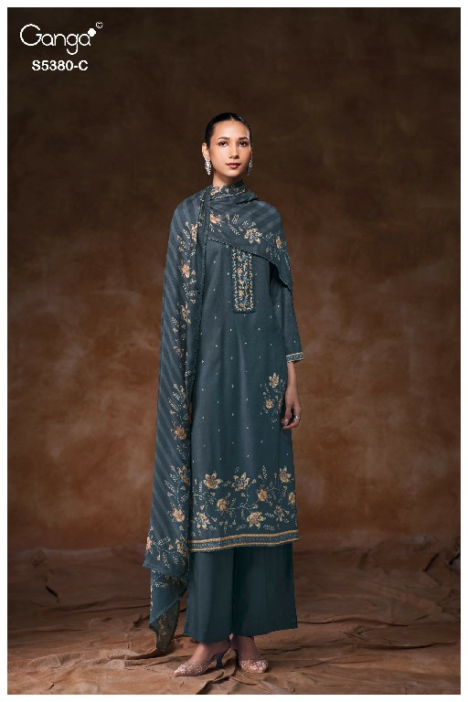 GANGA JAIRA S5380 WHOLESALE PURE WOOL PASHMINA WINTER WEAR UNSTITCH SALWAR SUITS SUPPLIER