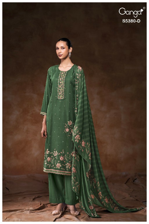 GANGA JAIRA S5380 WHOLESALE PURE WOOL PASHMINA WINTER WEAR UNSTITCH SALWAR SUITS SUPPLIER