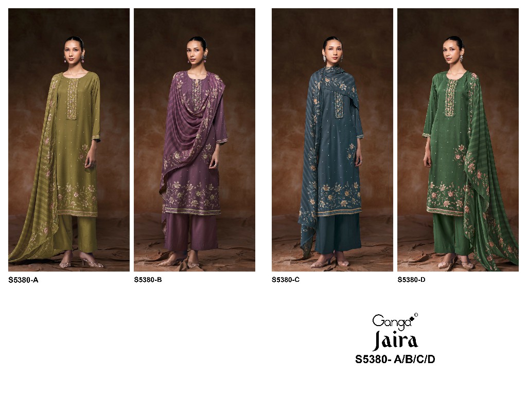 GANGA JAIRA S5380 WHOLESALE PURE WOOL PASHMINA WINTER WEAR UNSTITCH SALWAR SUITS SUPPLIER
