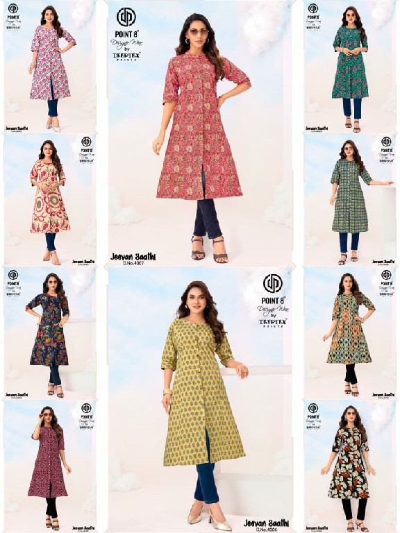 JEEVAN SAATHI VOL 4 BY DEEPTEX POINT 8 WHOLESALE COTTON A-LINE CUT READYMADE LONG BIG SIZE KURTI EXPORTER