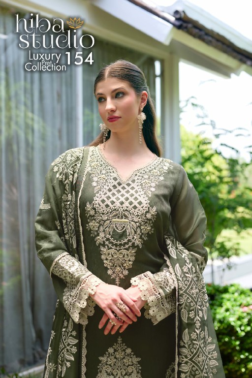 HIBA STUDIO D.NO LPC-154 WHOLESALE READYMADE ORGANZA ELEGANT PAKISTANI 3 PCS COMBO SET SUITS EXPORTER
