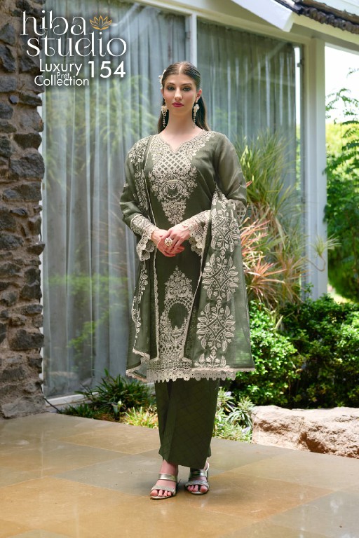 HIBA STUDIO D.NO LPC-154 WHOLESALE READYMADE ORGANZA ELEGANT PAKISTANI 3 PCS COMBO SET SUITS EXPORTER