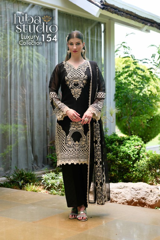 HIBA STUDIO D.NO LPC-154 WHOLESALE READYMADE ORGANZA ELEGANT PAKISTANI 3 PCS COMBO SET SUITS EXPORTER