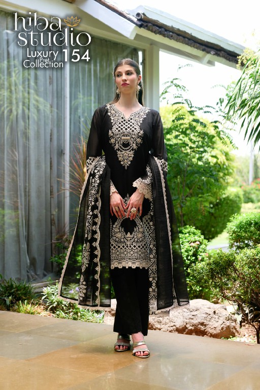 HIBA STUDIO D.NO LPC-154 WHOLESALE READYMADE ORGANZA ELEGANT PAKISTANI 3 PCS COMBO SET SUITS EXPORTER