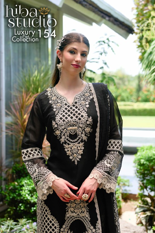 HIBA STUDIO D.NO LPC-154 WHOLESALE READYMADE ORGANZA ELEGANT PAKISTANI 3 PCS COMBO SET SUITS EXPORTER