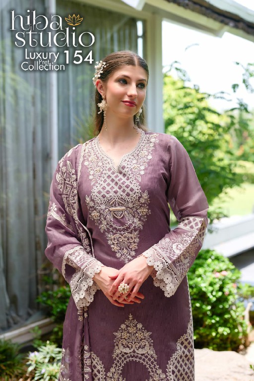 HIBA STUDIO D.NO LPC-154 WHOLESALE READYMADE ORGANZA ELEGANT PAKISTANI 3 PCS COMBO SET SUITS EXPORTER