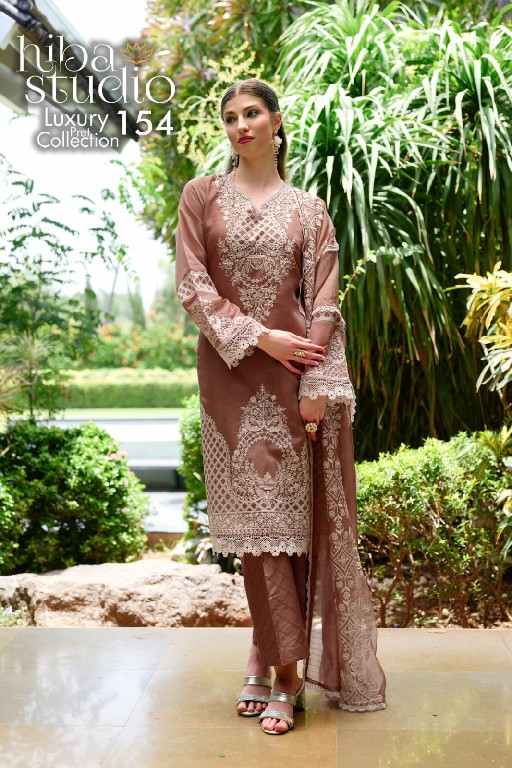 HIBA STUDIO D.NO LPC-154 WHOLESALE READYMADE ORGANZA ELEGANT PAKISTANI 3 PCS COMBO SET SUITS EXPORTER