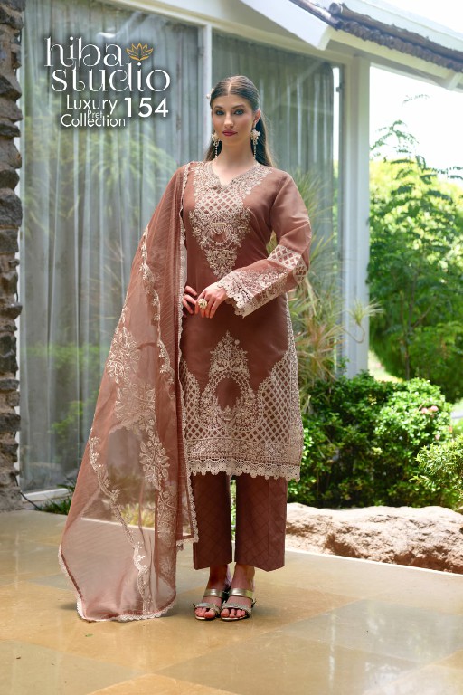 HIBA STUDIO D.NO LPC-154 WHOLESALE READYMADE ORGANZA ELEGANT PAKISTANI 3 PCS COMBO SET SUITS EXPORTER