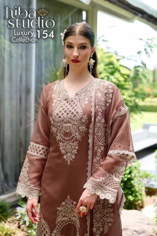 HIBA STUDIO D.NO LPC-154 WHOLESALE READYMADE ORGANZA ELEGANT PAKISTANI 3 PCS COMBO SET SUITS EXPORTER