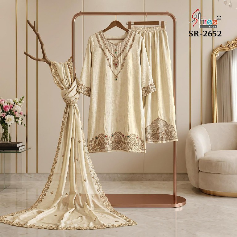 SHREE FABS R-2652 WHOLESALE READYMADE VISCOSE TISSUE HEAVY BEATS ORK 3 PCS SUITS SUPPLIER