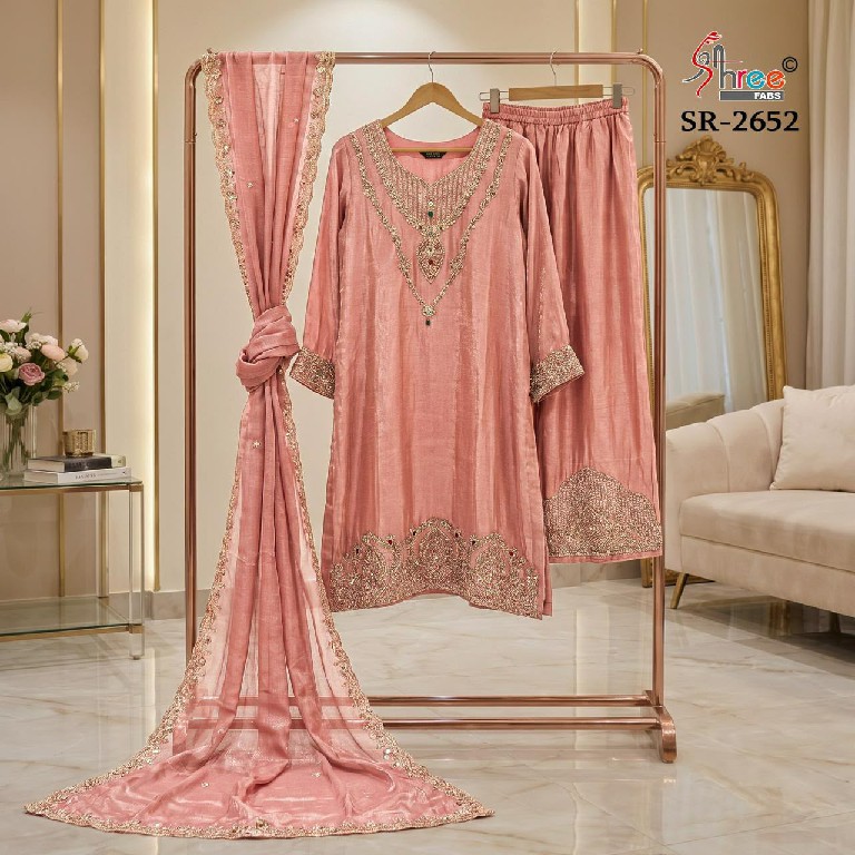 SHREE FABS R-2652 WHOLESALE READYMADE VISCOSE TISSUE HEAVY BEATS ORK 3 PCS SUITS SUPPLIER