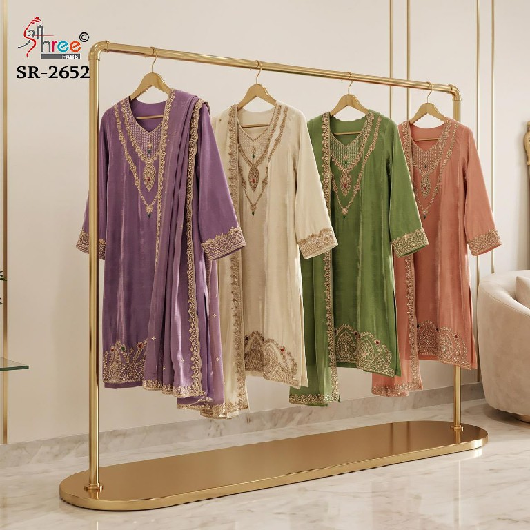SHREE FABS R-2652 WHOLESALE READYMADE VISCOSE TISSUE HEAVY BEATS ORK 3 PCS SUITS SUPPLIER
