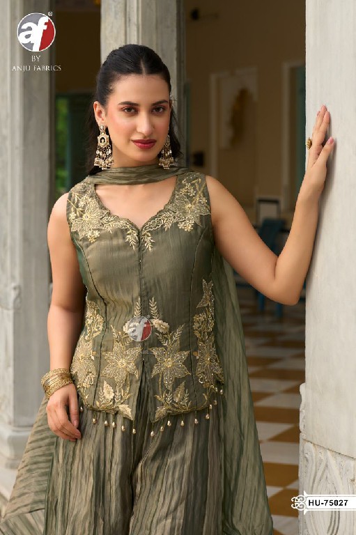 ANJU FAB D.NO HU 75025 TO 75027 WHOLESALE READYMADE PURE CRUSH TISSUE DESIGNER INDO WESTERN DRESS COMBO FOR WOMEN ONLINE