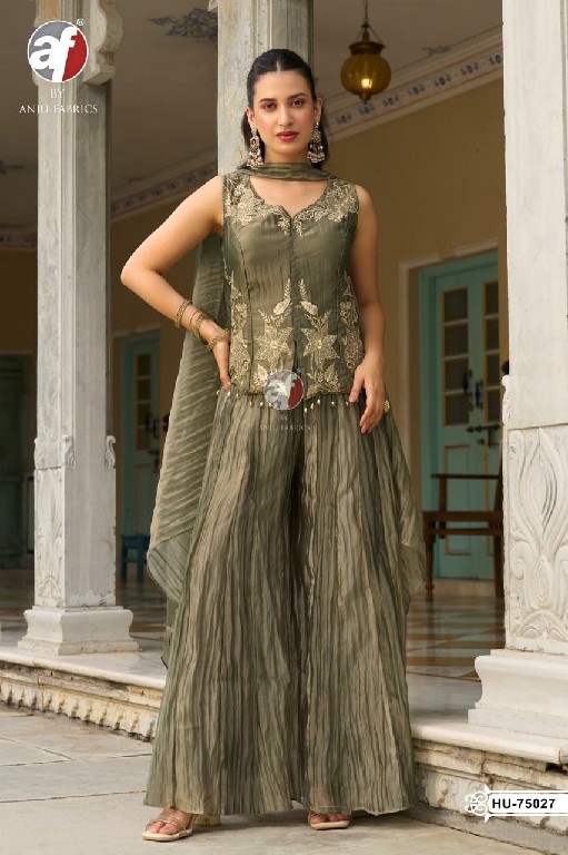 ANJU FAB D.NO HU 75025 TO 75027 WHOLESALE READYMADE PURE CRUSH TISSUE DESIGNER INDO WESTERN DRESS COMBO FOR WOMEN ONLINE