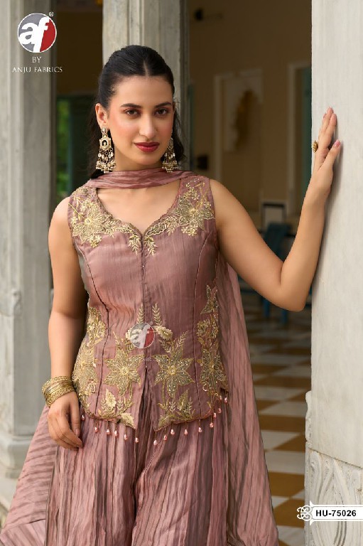 ANJU FAB D.NO HU 75025 TO 75027 WHOLESALE READYMADE PURE CRUSH TISSUE DESIGNER INDO WESTERN DRESS COMBO FOR WOMEN ONLINE