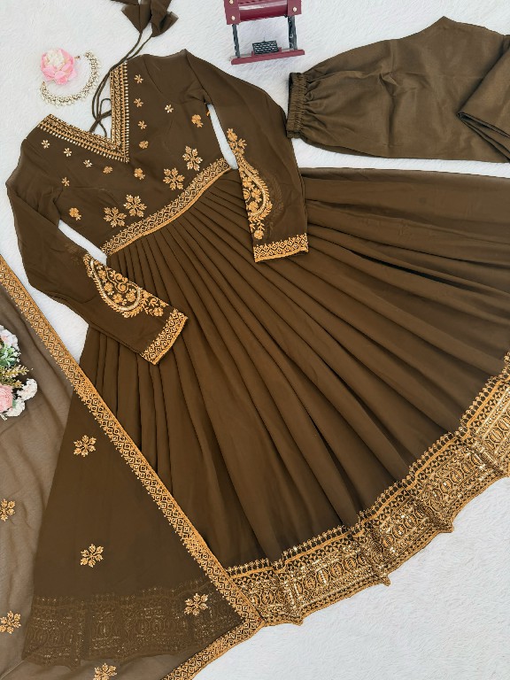 SP SERIES D.NO SP-104 WHOLESALE READYMADE FAUX GEORGETTE ANARKALI STYLE DESIGNER 3 PCS SUITS EXPORTER