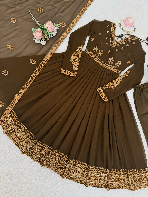 SP SERIES D.NO SP-104 WHOLESALE READYMADE FAUX GEORGETTE ANARKALI STYLE DESIGNER 3 PCS SUITS EXPORTER