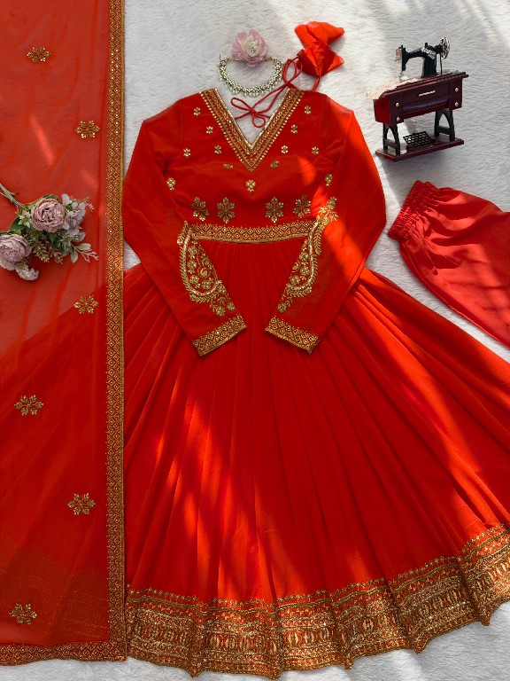 SP SERIES D.NO SP-104 WHOLESALE READYMADE FAUX GEORGETTE ANARKALI STYLE DESIGNER 3 PCS SUITS EXPORTER