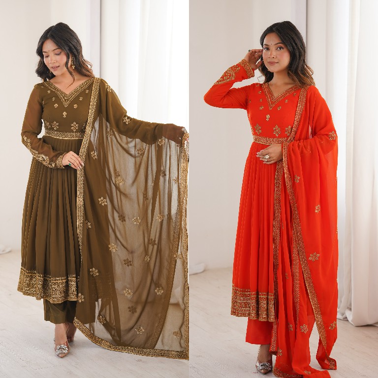 SP SERIES D.NO SP-104 WHOLESALE READYMADE FAUX GEORGETTE ANARKALI STYLE DESIGNER 3 PCS SUITS EXPORTER