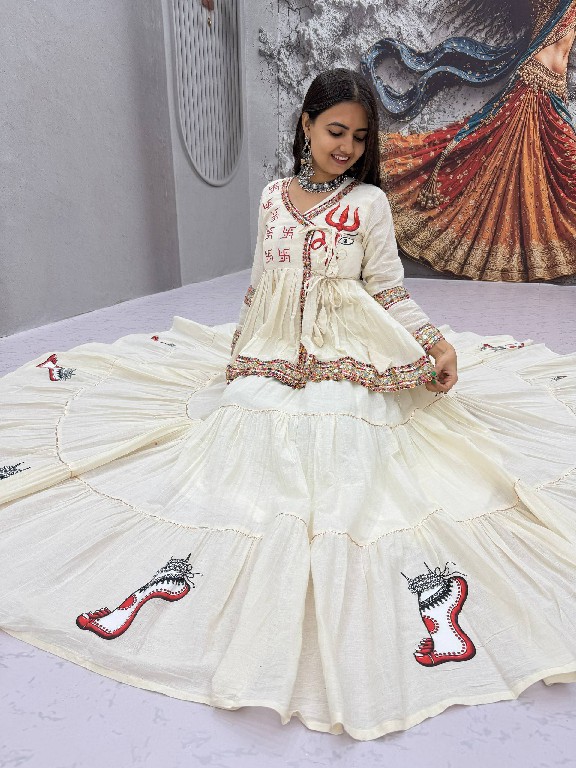 PRISHA CREATION D.NO PC-605 WHOLESALE READYMADE COTTON NAVRATRI SPECIAL KEDIYA STYLE LEHENGA CHOLI FOR EXPORT
