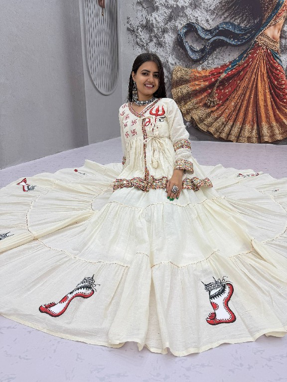 PRISHA CREATION D.NO PC-605 WHOLESALE READYMADE COTTON NAVRATRI SPECIAL KEDIYA STYLE LEHENGA CHOLI FOR EXPORT