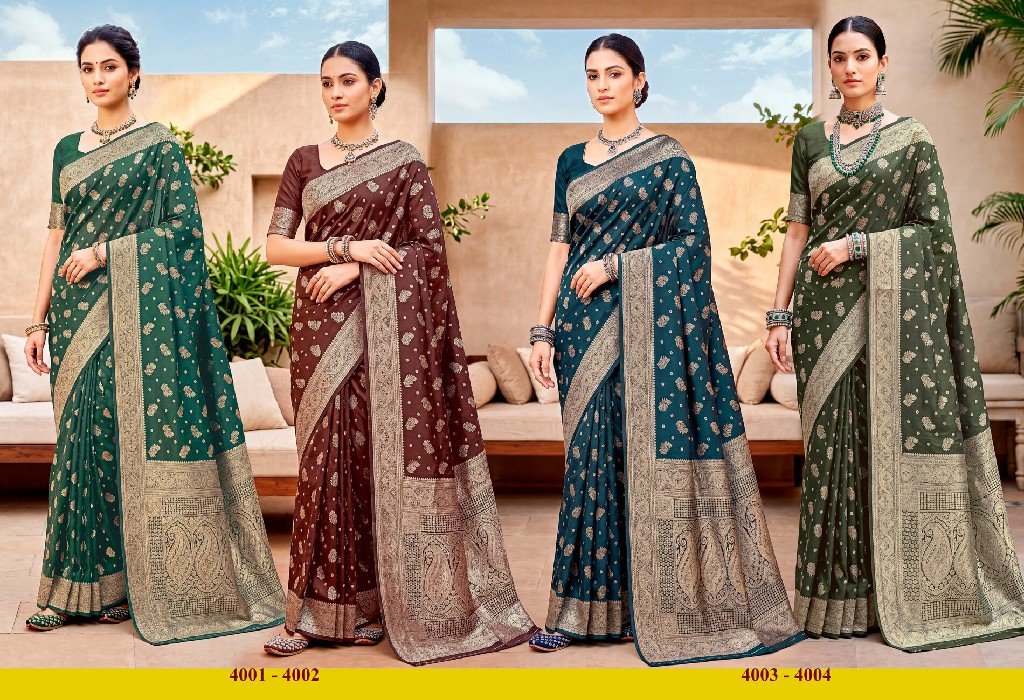 SAROJ DESTINY SIMMER SATIN VOL 4 WHOLESALE TISSUE SATIN OCCASION WEAR INDIAN SAREES FOR WOMEN SUPPLIER
