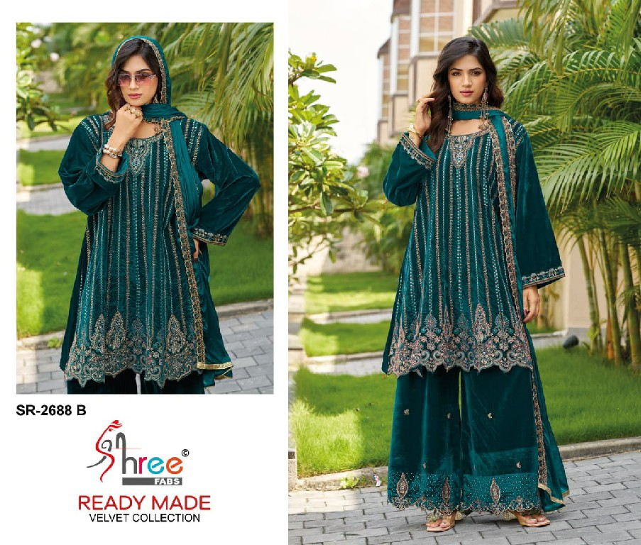 SHREE FABS R-2688 WHOLESALE READYMADE VELVET PAPLON STYLE WINTER WEAR 3 PCS SUITS EXPORTER