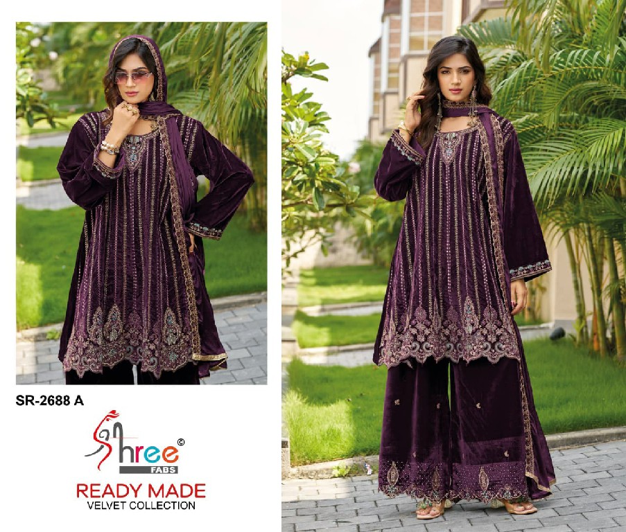 SHREE FABS R-2688 WHOLESALE READYMADE VELVET PAPLON STYLE WINTER WEAR 3 PCS SUITS EXPORTER