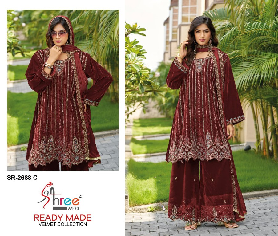SHREE FABS R-2688 WHOLESALE READYMADE VELVET PAPLON STYLE WINTER WEAR 3 PCS SUITS EXPORTER