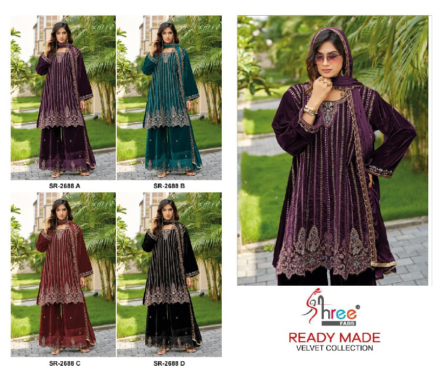 SHREE FABS R-2688 WHOLESALE READYMADE VELVET PAPLON STYLE WINTER WEAR 3 PCS SUITS EXPORTER