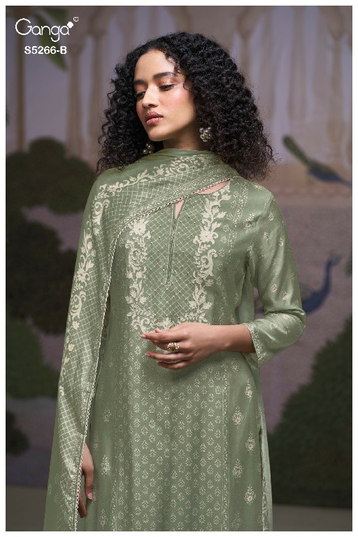 GANGA HERSSA S5266 WHOLESALE PURE WOOL PASHMINA WINTER CASUAL WEAR DRESS MATERIAL ONLINE