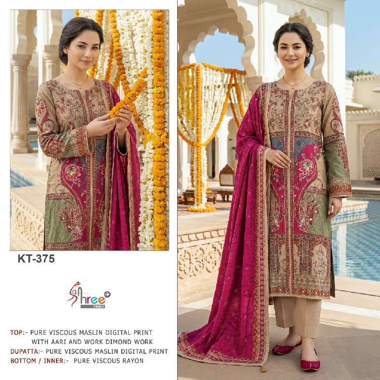 SHREE FABS D.NO KT-375 WHOLESALE VISCOSE MUSLIN AMAZING UNSTITCH SALWAR SUITS EXPORTER